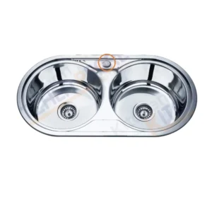 مغسلة مطبخ استانلس ستيل 304 بعينين دائريتين للتركيب في الرخام، مقاس 84×44 سم — عملي للاستخدام اليومي بالمطابخ العصرية