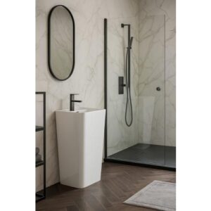 مغسلة سيراميكية عمودية بتصميم عصري — أبيض موديل 3198