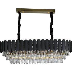 نجف مودرن بغطاء أسود وتفاصيل ذهبية — مقاس 35 + 100 سم، 10 لمبات (E14)