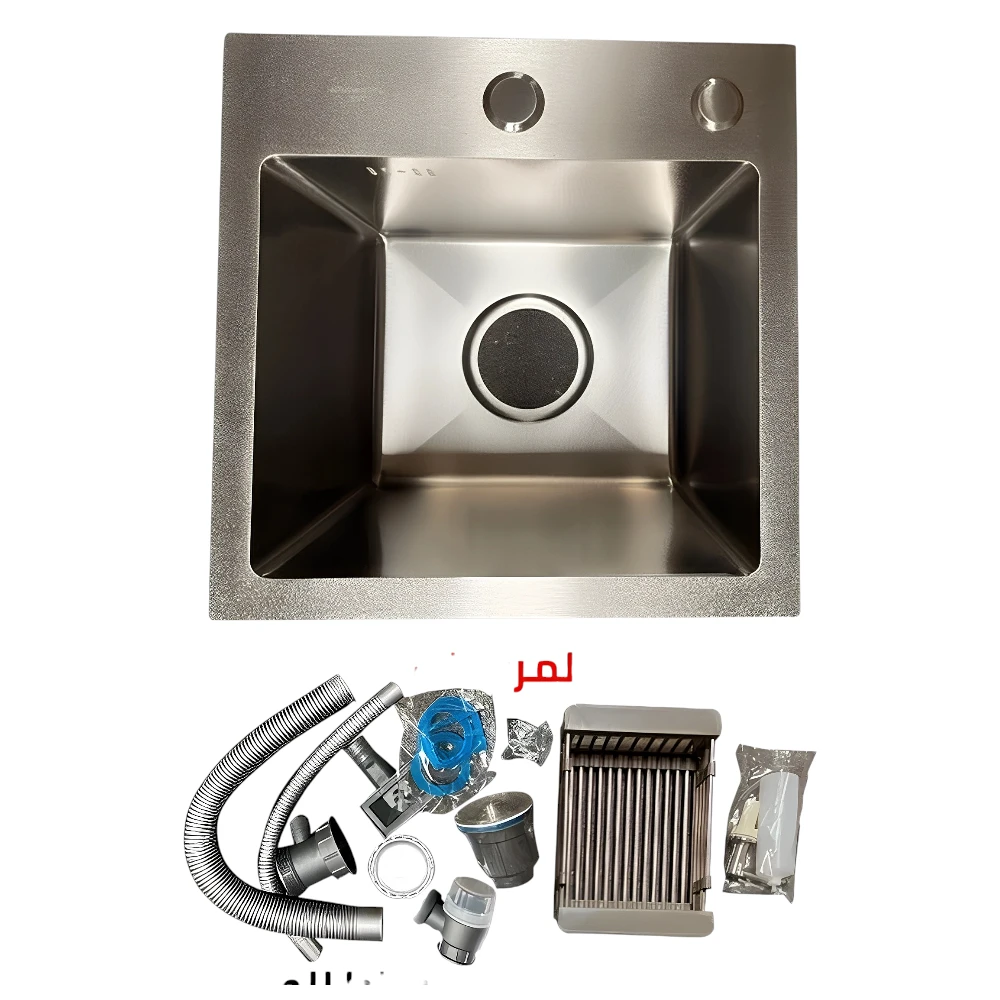 مجلى مطبخ ستانلس ستيل بنانو مودرن — عين واحدة 35×35 سم — تصميم عصري للتركيب في الرخام