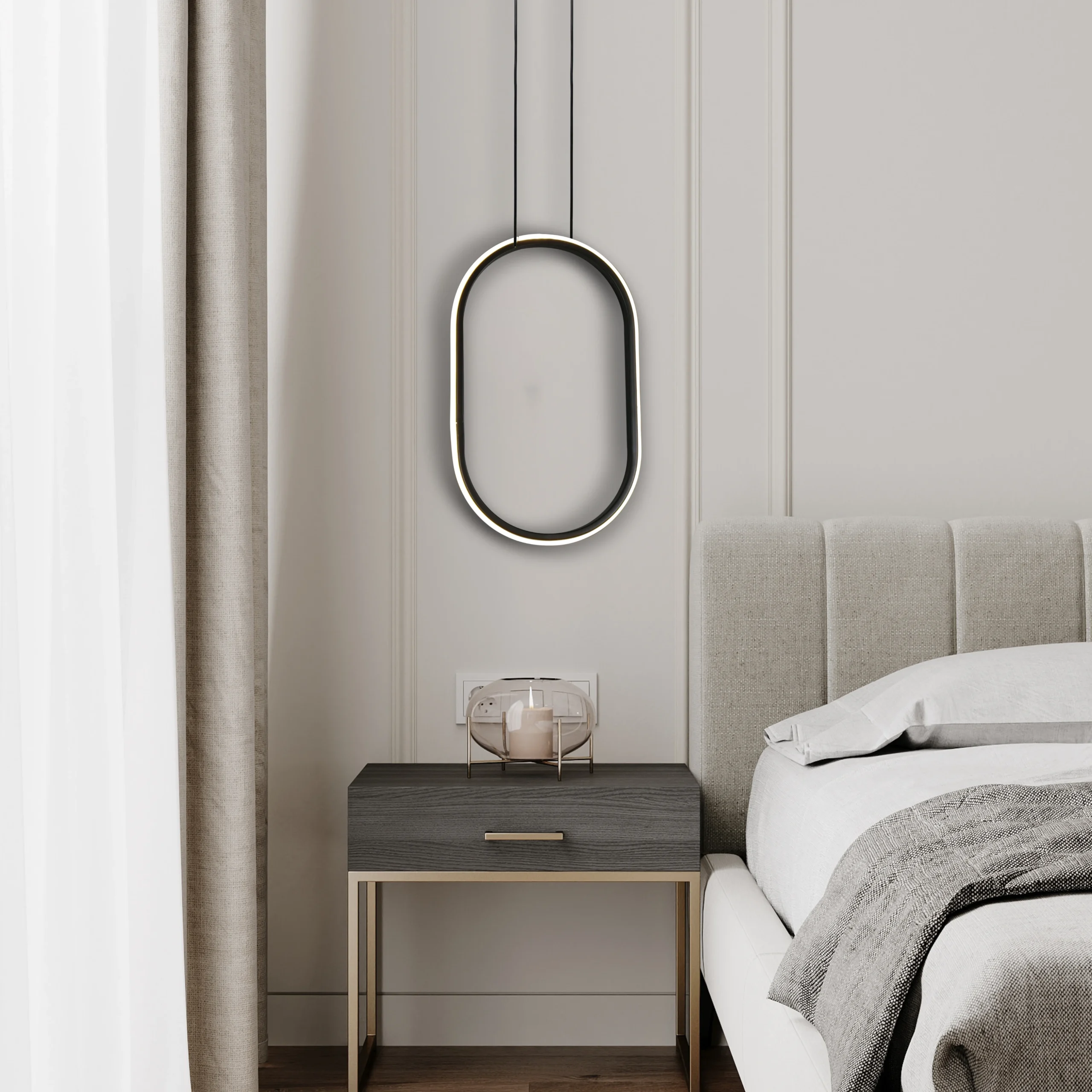 نجف معلق مودرن 380×260 أسود — 3 مصابيح × 30 واط