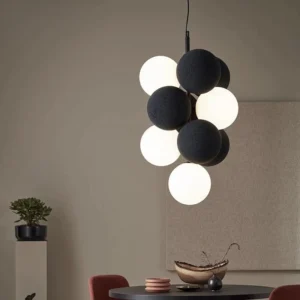 Modern black and white chandelier with 4 G9 bulbs