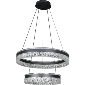 ثريا معلقة مودرن أسود — مقاس 40+60 سم، 3 أوضاع إضاءة، قدرة 135 واط