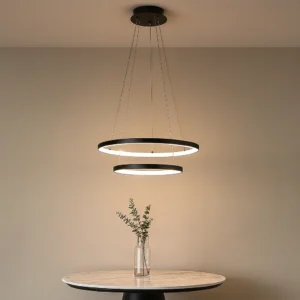 نجف مودرن أسود بإضاءة صفراء — مقاس 40 و60 سم، 42 واط