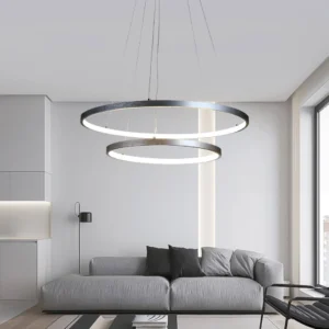 نجف مودرن فضي بإضاءة صفراء مقاس 40+60 سم، 42 واط