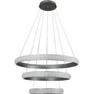 نجف مودرن فضي بإضاءة صفراء — مقاسات 40+60+80 سم، 75 واط