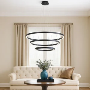 نجف مودرن أسود بإضاءة صفراء — مقاسات 40، 60، 80 سم، 75 واط