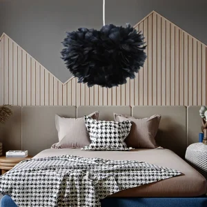 Modern chandelier with black feathers, 40 cm diameter, one E27 bulb