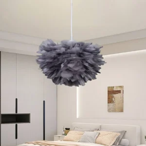 Modern chandelier with a gray feather design — 40 cm diameter, one bulb (E27)