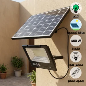 كشاف إنارة خارجي أخضر يعمل بالطاقة الشمسية 400 واط مع ريموت وحساس ضوء