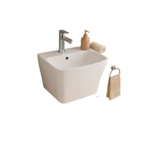 Ceramic wall-hung washbasin, model 411 – hygienic, modern design, white, 50 cm, practical size for the bathroom