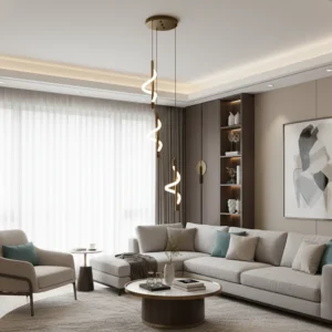 Modern black triple chandelier, 42 watts — yellow light