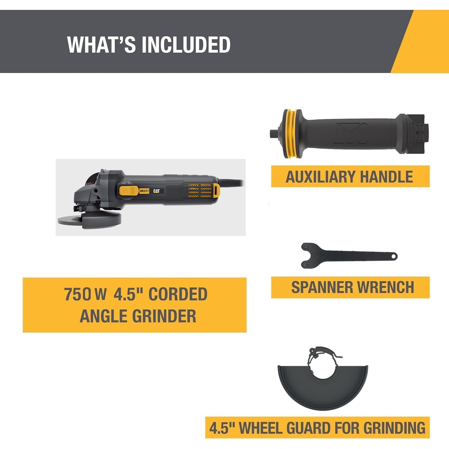 مطحنة زاوية كهربائية 4.5 بوصة، 750 واط — CAT موديل DX371