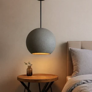 Gray pendant lamp, 45 cm diameter, with an E27 bulb base
