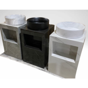 مغسلة ديكورية من الرخام الحجري الأسود بحوض دائري — 48×48×85 سم