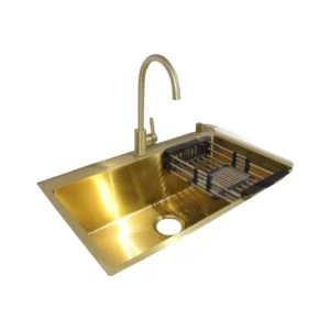 حوض مطبخ من الستانلس ستيل بتقنية النانو لون ذهبي 48×75 — SINDBAD مع ملحقات متكاملة، مقاوم للخدوش والبصمات للاستخدام اليومي