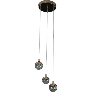 Modern gold chandelier with three 5-watt bulbs