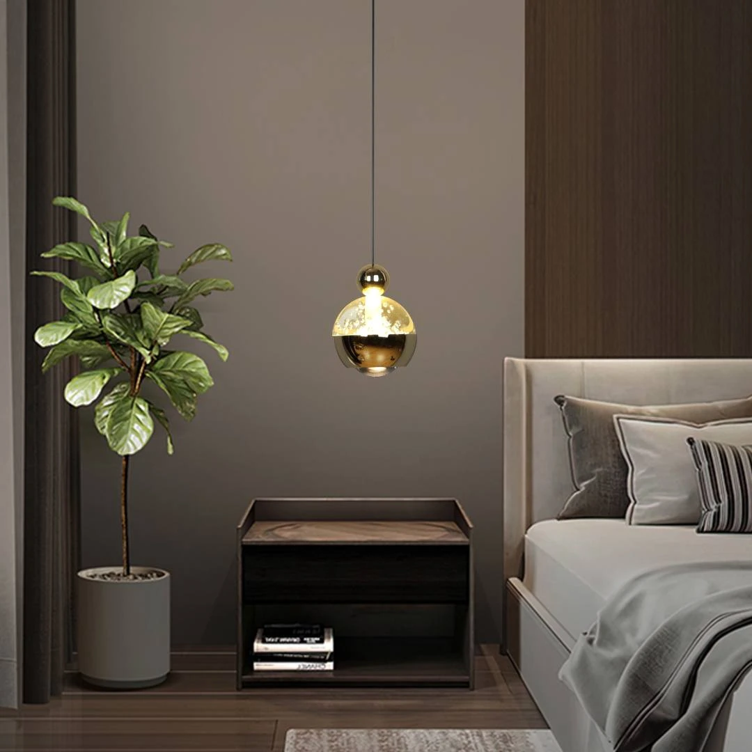 Modern gold pendant lamp — yellow light, 5 watts