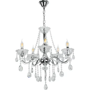 نجف مودرن شمعدان فضي مع زجاج شفاف - 5 لمبات E14