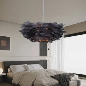 Modern chandelier with a silver feather design, 5 E27 bulbs, 80 cm size
