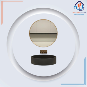 مرآة دائرية بإطار ألمنيوم ذهبي — 50×50 سم