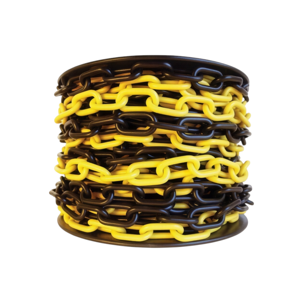 شريط تحذيري بلاستيكي أصفر/أسود لمستلزمات تنظيم المرور — 6 مم سماكة، 25 متر طول