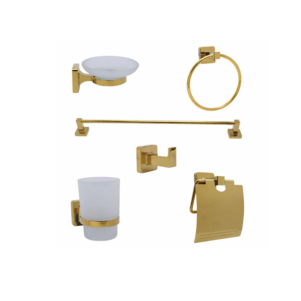 طقم حمام 6 قطع بتصميم مربع بلون ذهبي