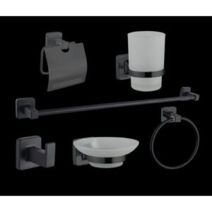 طقم حمام مكوّن من 6 قطع بتصميم مربع ولون أسود