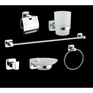 طقم حمام كروم مربّع 6 قطع مقاوم للصدأ