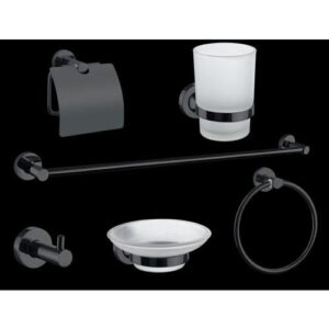 طقم حمّام 6 قطع بتصميم دائري ولون أسود مطفي