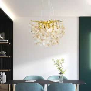 نجف مودرن ذهبي وعسلي مع قطع شفافة - 6 لمبات E14