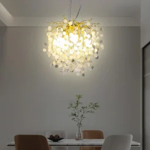 نجف مودرن ذهبي بـ6 لمبات من نوع E14، شفاف وأبيض، قطر 45 سم