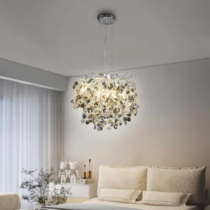 نجف مودرن فضي بلمسات شفافة ورمادية — 6 مصابيح E14، قطر 45 سم