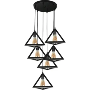 Modern black pendant chandelier - 6 E27 bulbs