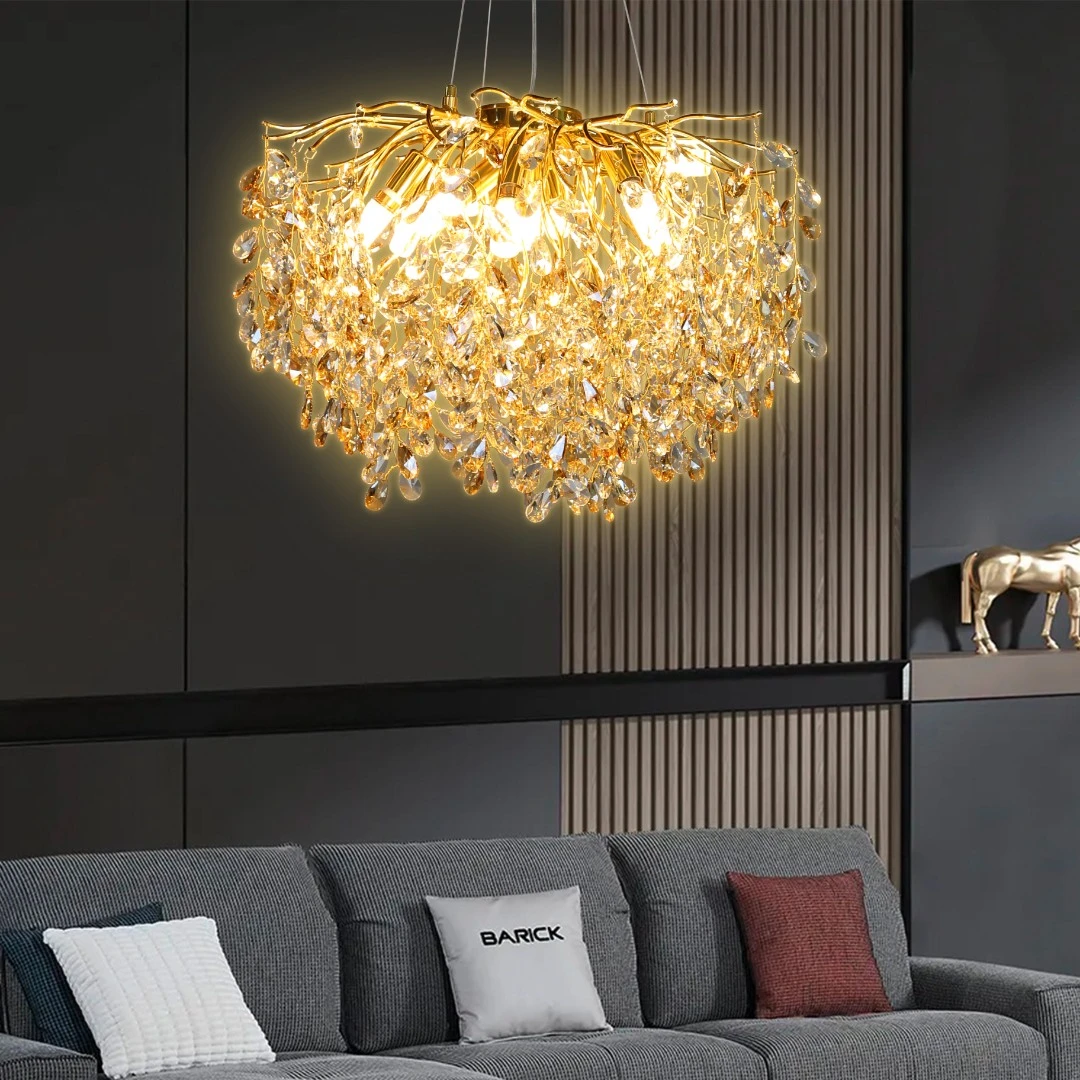 ثريا مودرن بقطر 60 سم - ذهبي وعسلي مع أجزاء شفافة — 10 لمبات E14