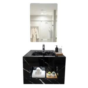 Porcelain washbasin with built-in basin, 60 cm wide — Modern design in black for everyday use
