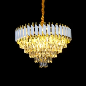 نجفة كريستال أبيض وذهبي أنيقة، قطر 60 سم