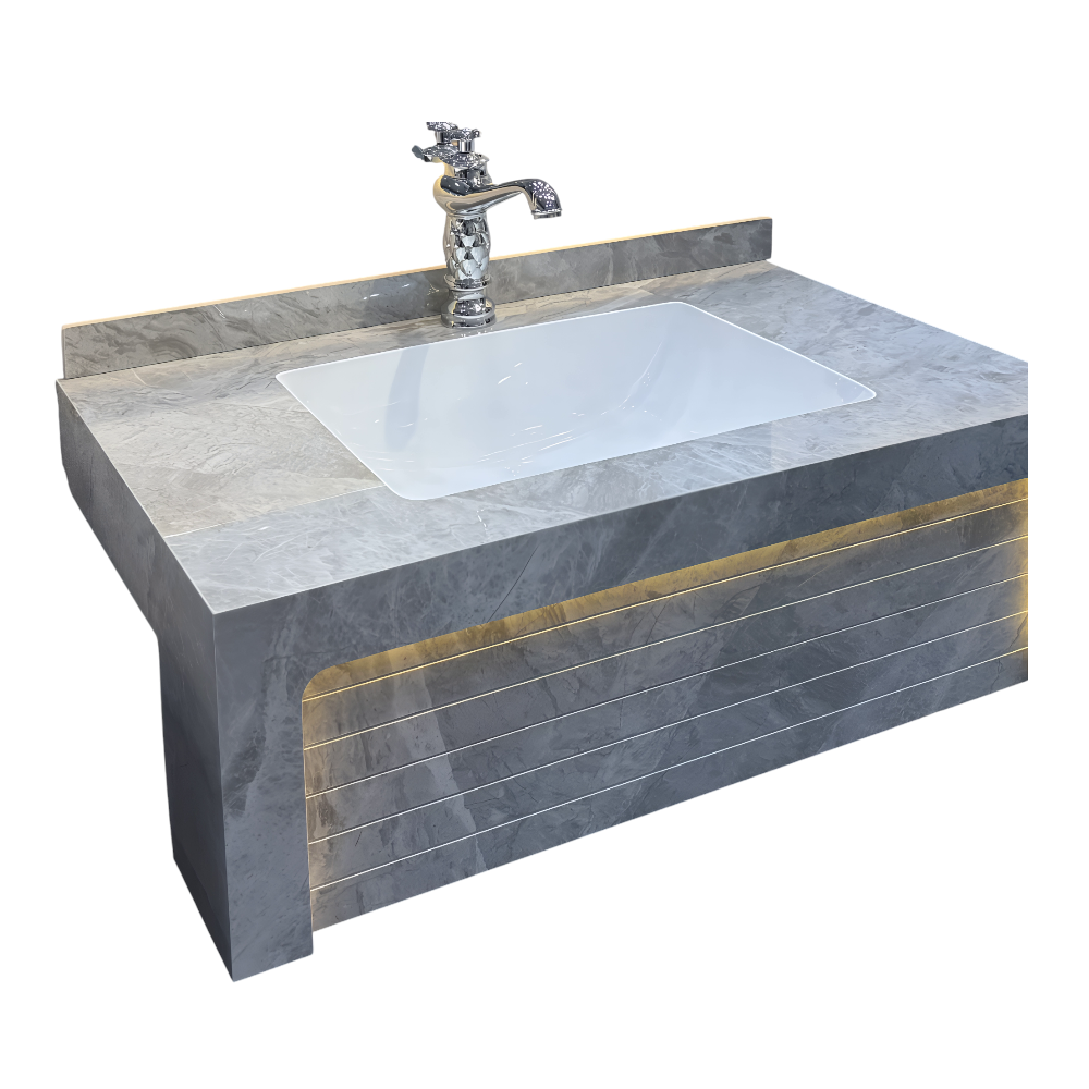 60cm off-white porcelain washbasin unit — modern design and storage shelf for a stylish bathroom