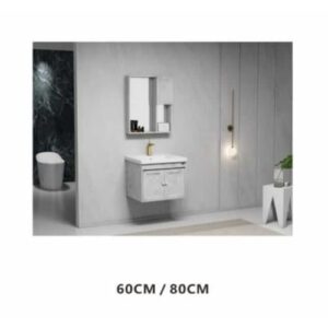 خزانة مغسلة حمام من الألومنيوم مع حوض سيراميك — رمادي 60 سم