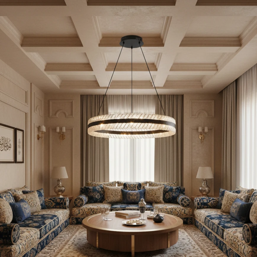 نجفة معلقة مودرن 60 سم — أسود، 3 أوضاع إضاءة، 85 واط