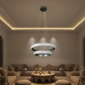 نجف حلقي مودرن فضي بمقاس 60×40 سم وإضاءة صفراء 75 واط