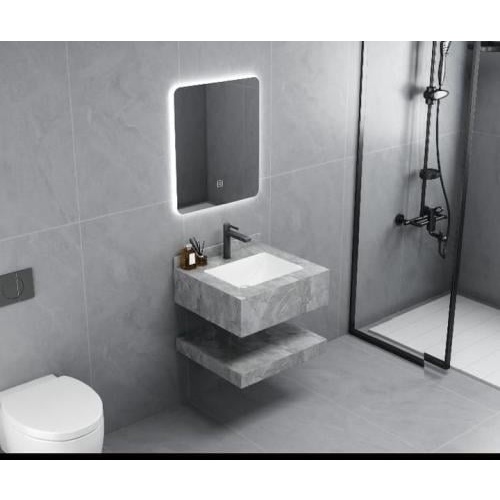 مغسلة حائطية بحوض واحد بتصميم رخام صناعي — عرض 60 سم — رمادي فاتح