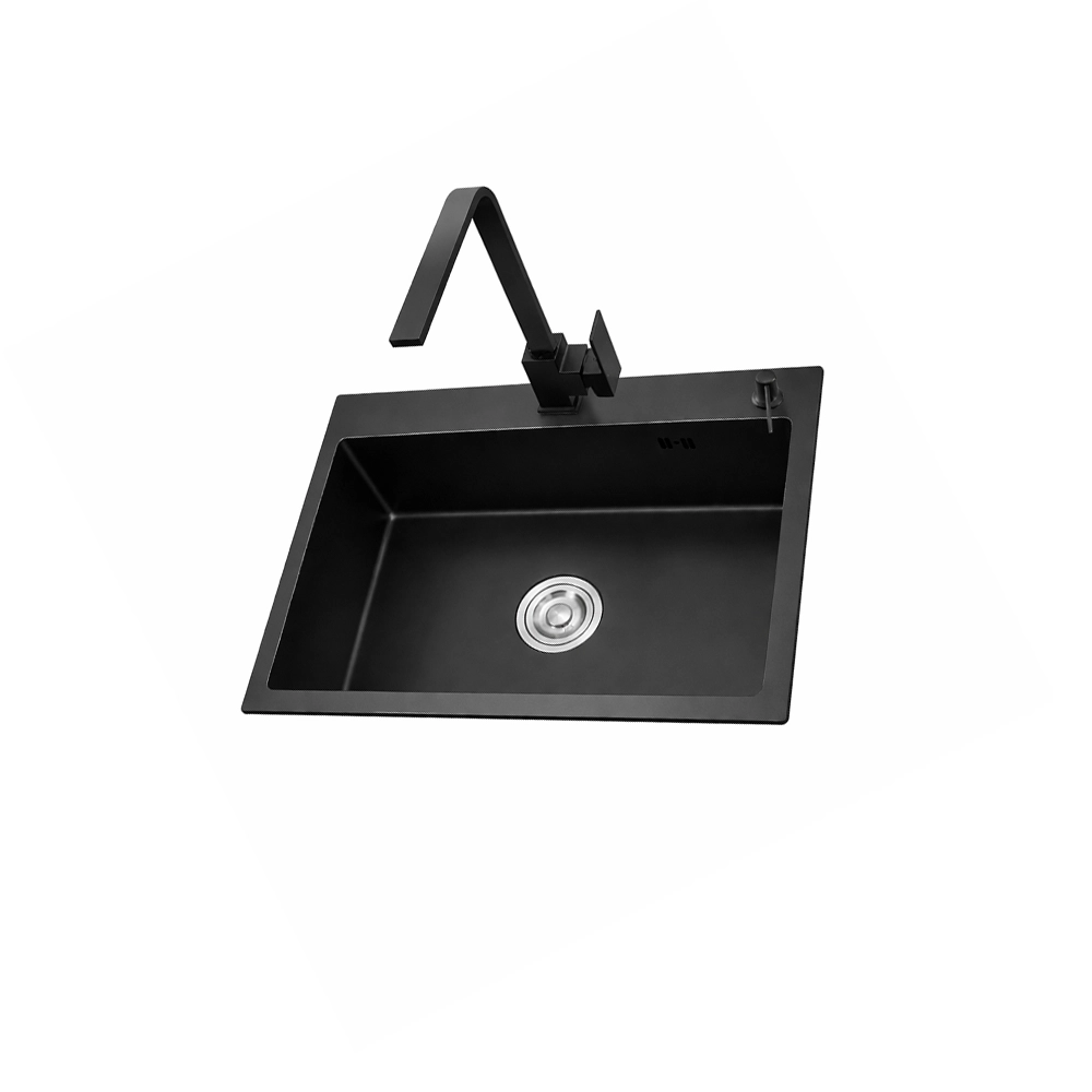 حوض مطبخ من الستانلس ستيل مطلي بالأسود — مقاس 60×45 سم — حوض واحد