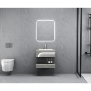 مغسلة رخامية ديكورية بحوض واحد مع إضاءة ليد — 60×60 سم، رمادي