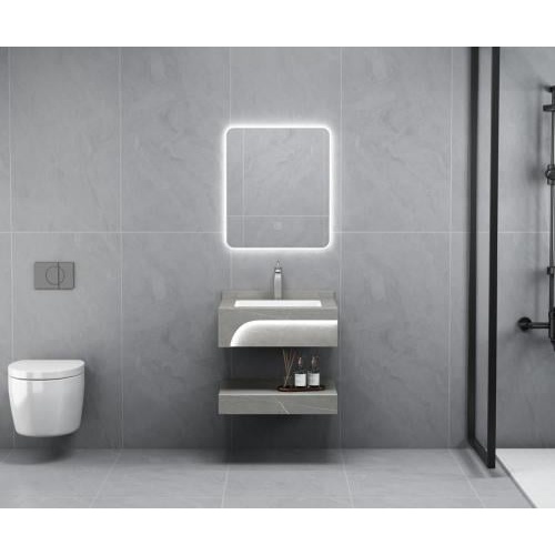 حوض حمام رخامي ديكوري مزود بإضاءة ليد — مقاسات 60 و80 سم — أبيض بعروق سوداء