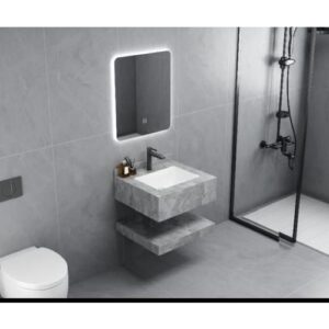 مغسلة ديكورية بحوض واحد من رخام صناعي - 60 سم، رمادي بعروق ذهبية، ارتفاع 80 سم