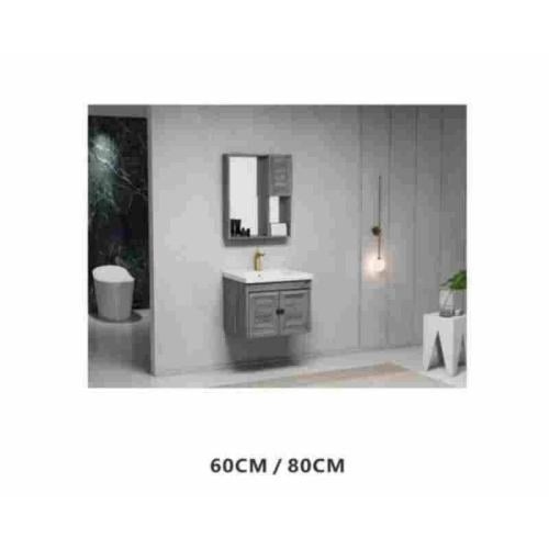 مغسلة ألمنيوم معلقة مع خزانة مقاومة للماء — رمادي (60/80 سم)