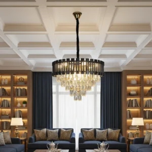 نجف مودرن مقاس 60 سم بغطاء أسود وتفاصيل ذهبية، 9 لمبات E14