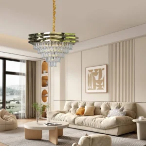 نجف معلق كريستال ذهبي بقطر 60 سم مع 9 لمبات E14