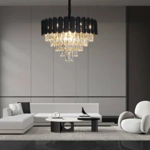 نجف مودرن بغطاء أسود وتفاصيل ذهبية — قطر 60 سم، 9 لمبات E14